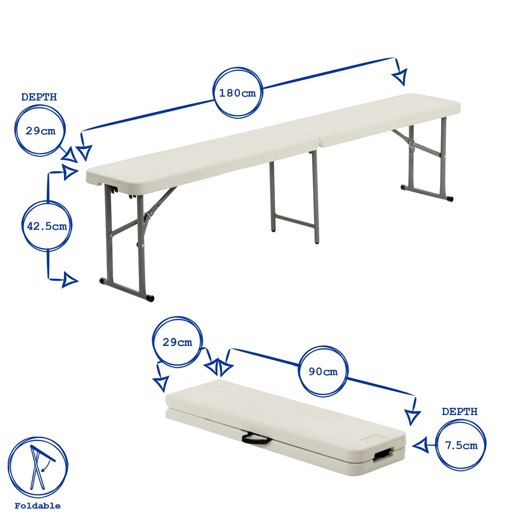 180cm Four Person Folding Trestle Bench - By Harbour Housewares