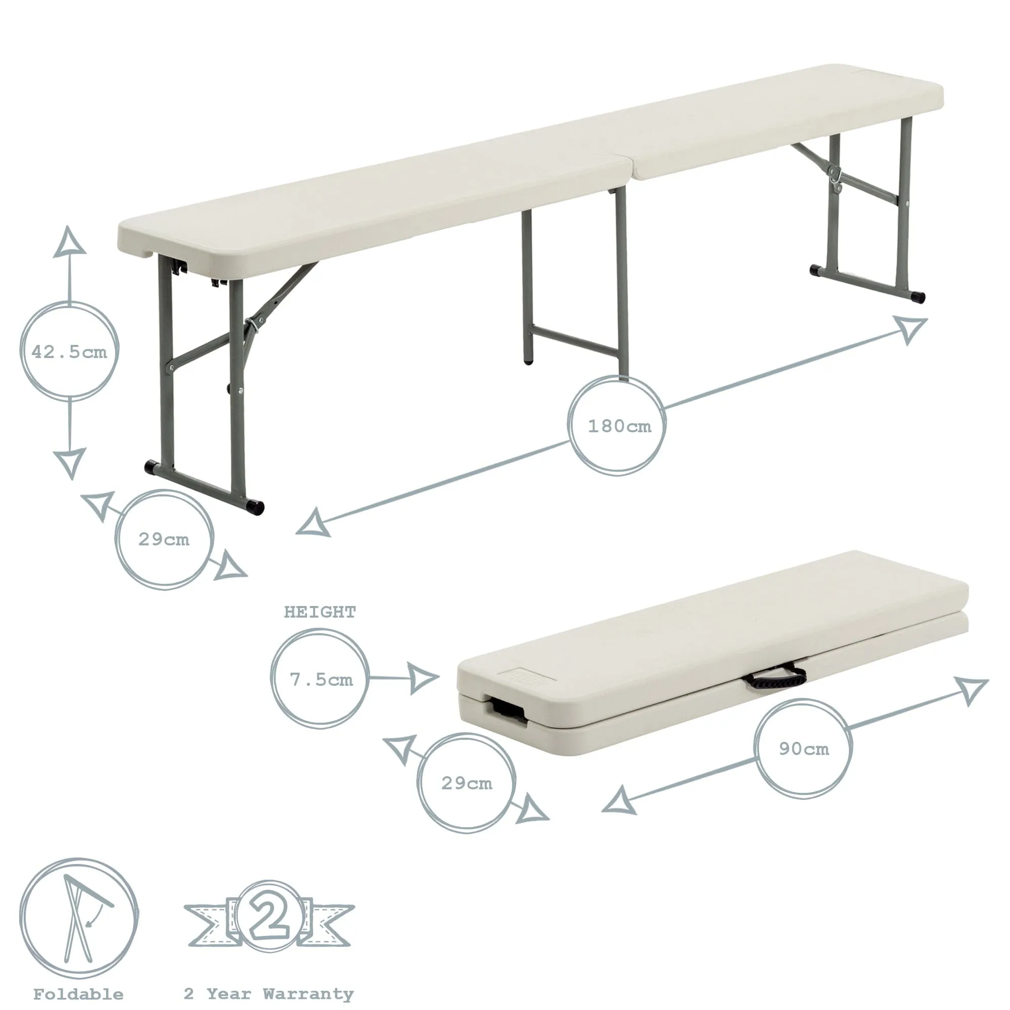 180cm Four Person Folding Trestle Bench - By Harbour Housewares