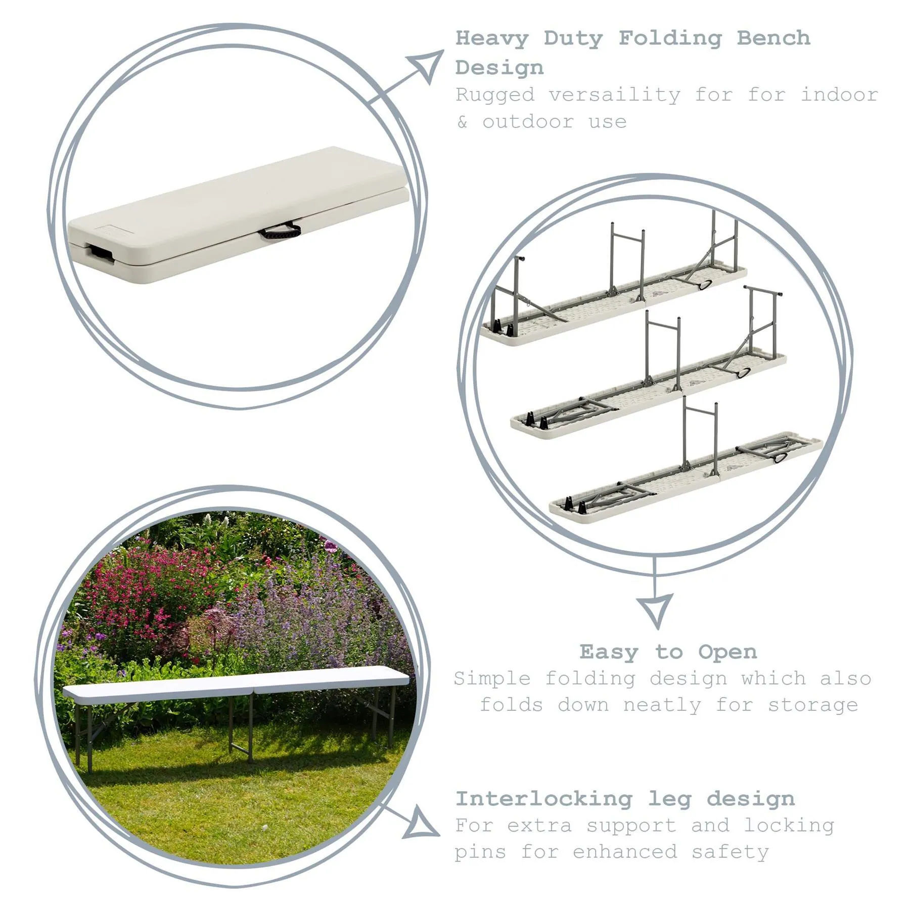 180cm Four Person Folding Trestle Bench - By Harbour Housewares