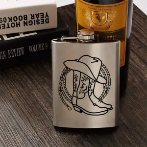 2-10 oz Boots Cowboy Hat Laser Pattern Stainless Steel Portable Flask