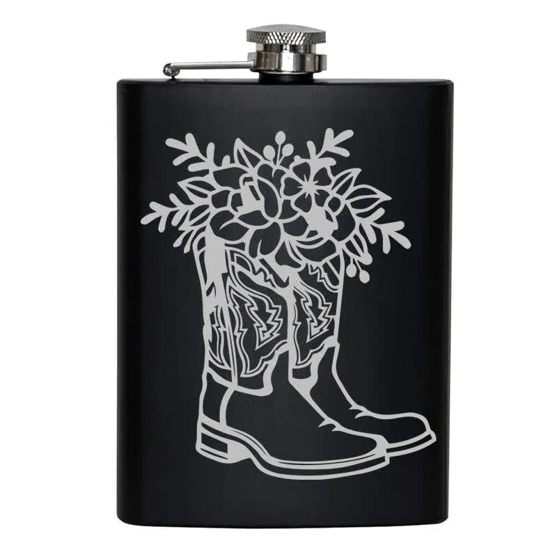 2-10 oz Boots With Flowers Laser Pattern Stainless Steel Portable Flask