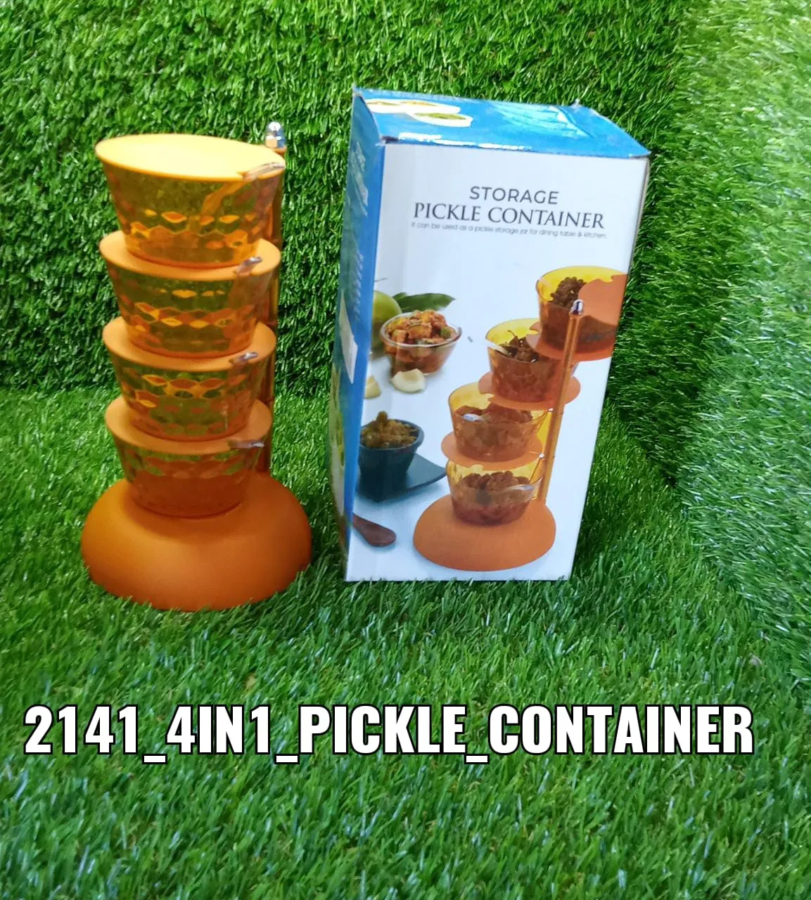 2141 4 in 1 Multipurpose 360 Degree Rotating Pickle Rack Container for Kitchen