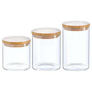 3pc Wooden Lid Storage Jar Set - By Argon Tableware