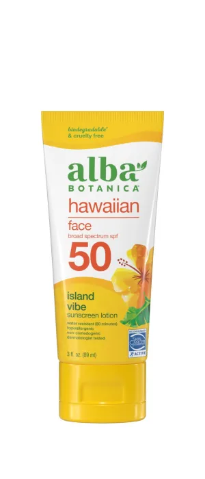 Alba Botanica SPF 50 Hawaiian Island Vibe Sunscreen Face Lotion 3 oz Tube