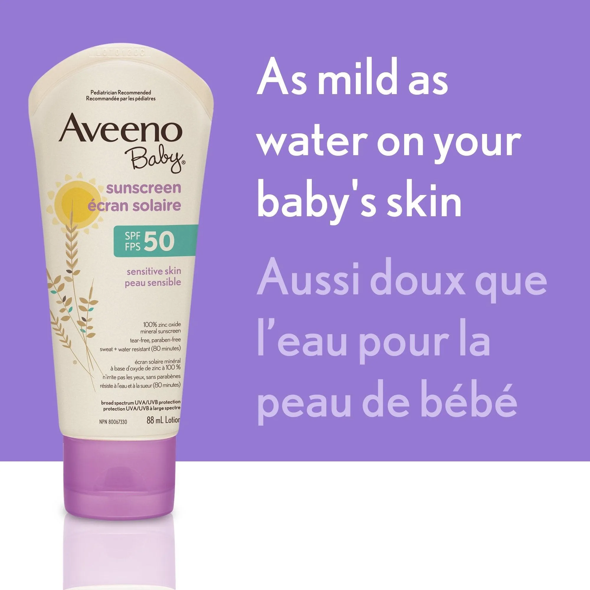 Aveeno Baby Mineral Sunscreen Lotion SPF 50-100% Naturally Sourced Zinc Oxide for Sensitive Skin - Water Resistant - 88 mL(packaging may vary)