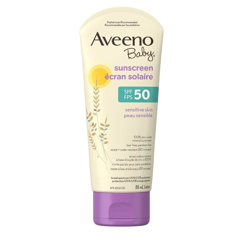 Aveeno Baby Mineral Sunscreen Lotion SPF 50-100% Naturally Sourced Zinc Oxide for Sensitive Skin - Water Resistant - 88 mL(packaging may vary)