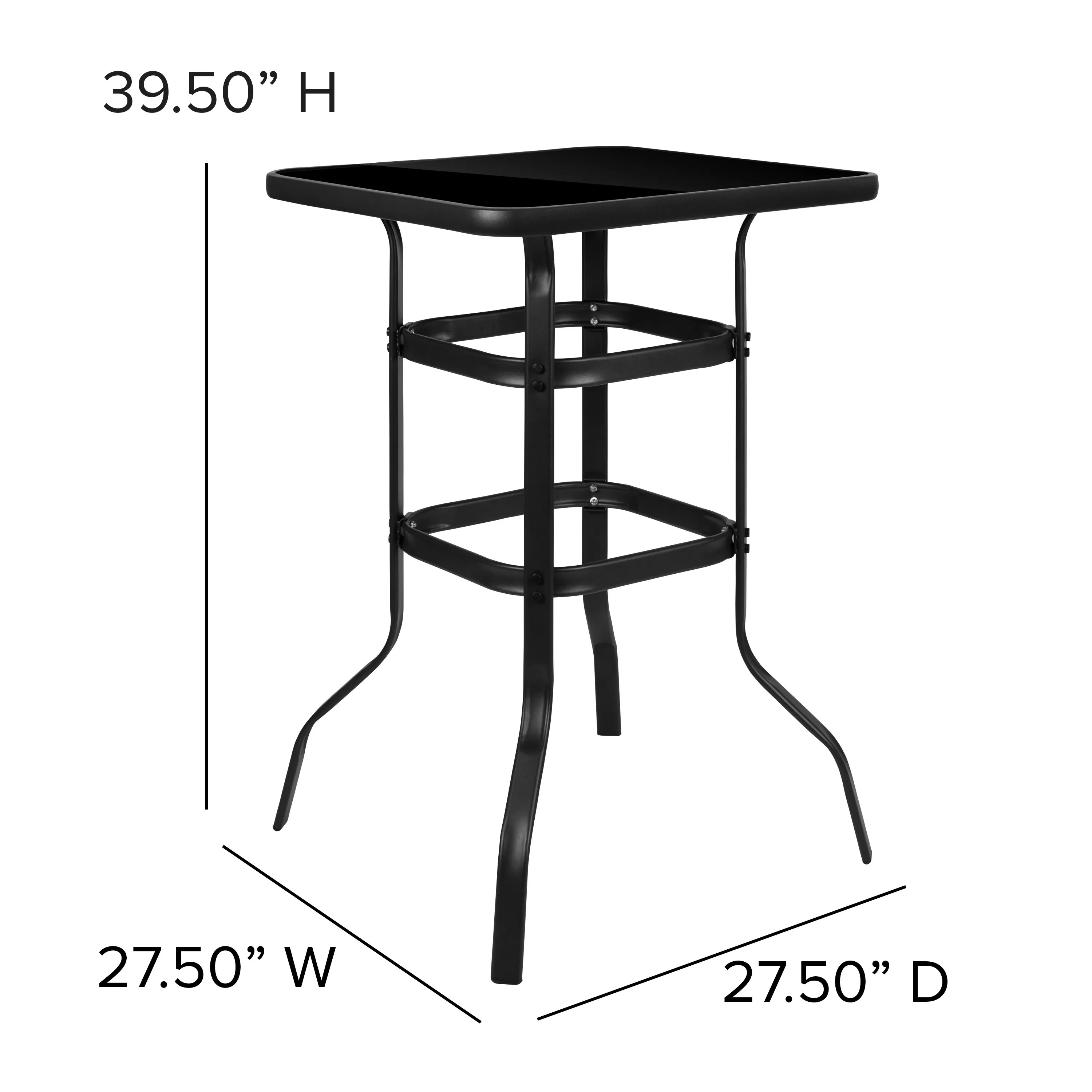 Barker 27.5" Square Tempered Glass Bar Height Metal Patio Bar Table