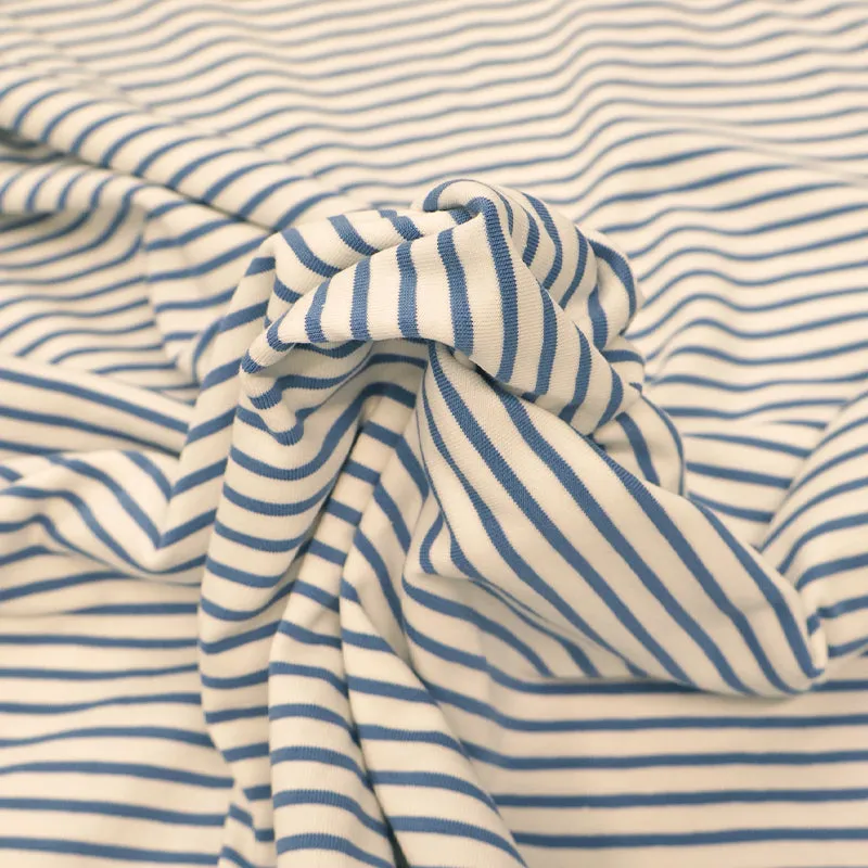 Cotton Stripe Jersey - Denim Blue and Ecru Stripe