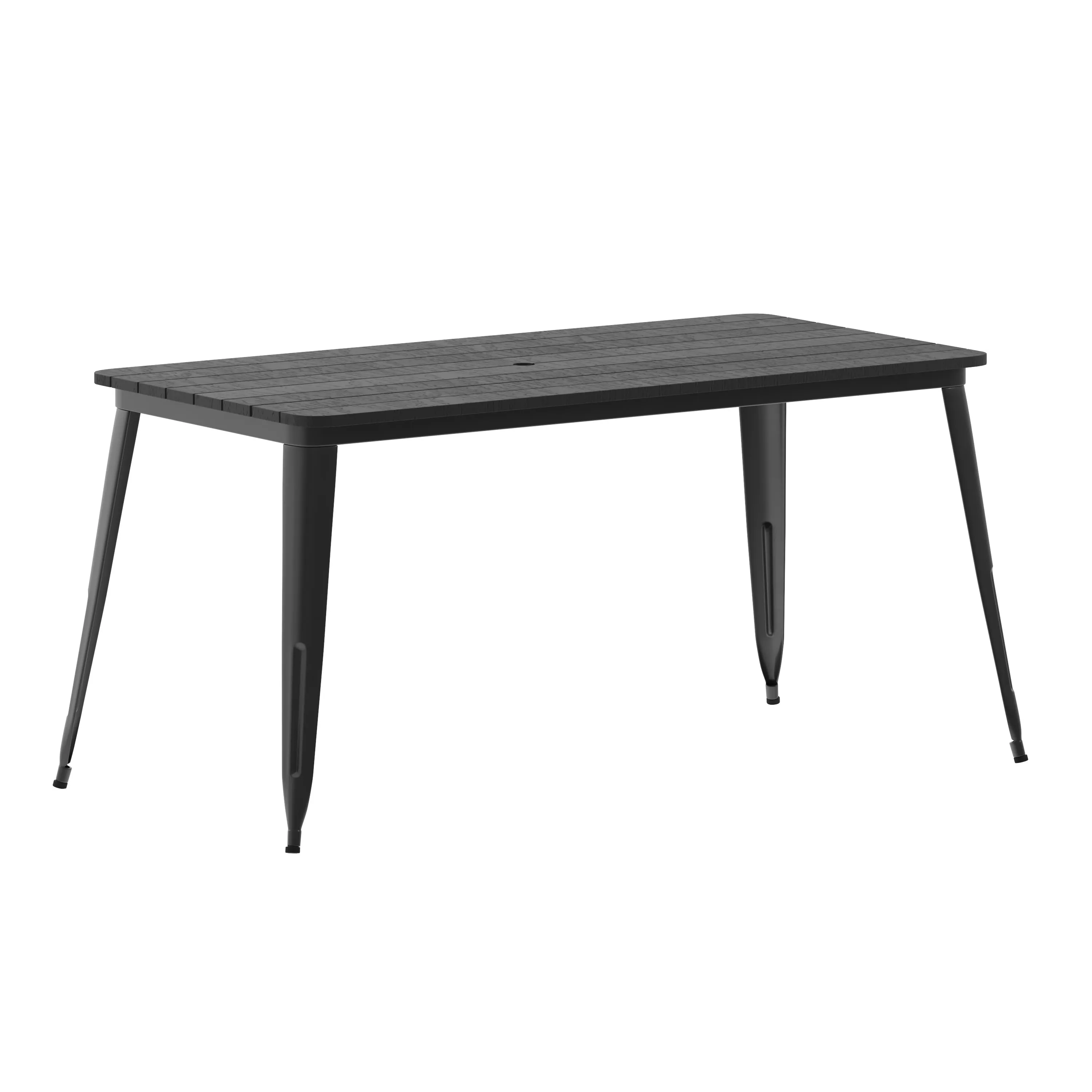 Declan Commercial Indoor/Outdoor Dining Table with Umbrella Hole, 30" x 60" All Weather Poly Resin Top and Steel Base