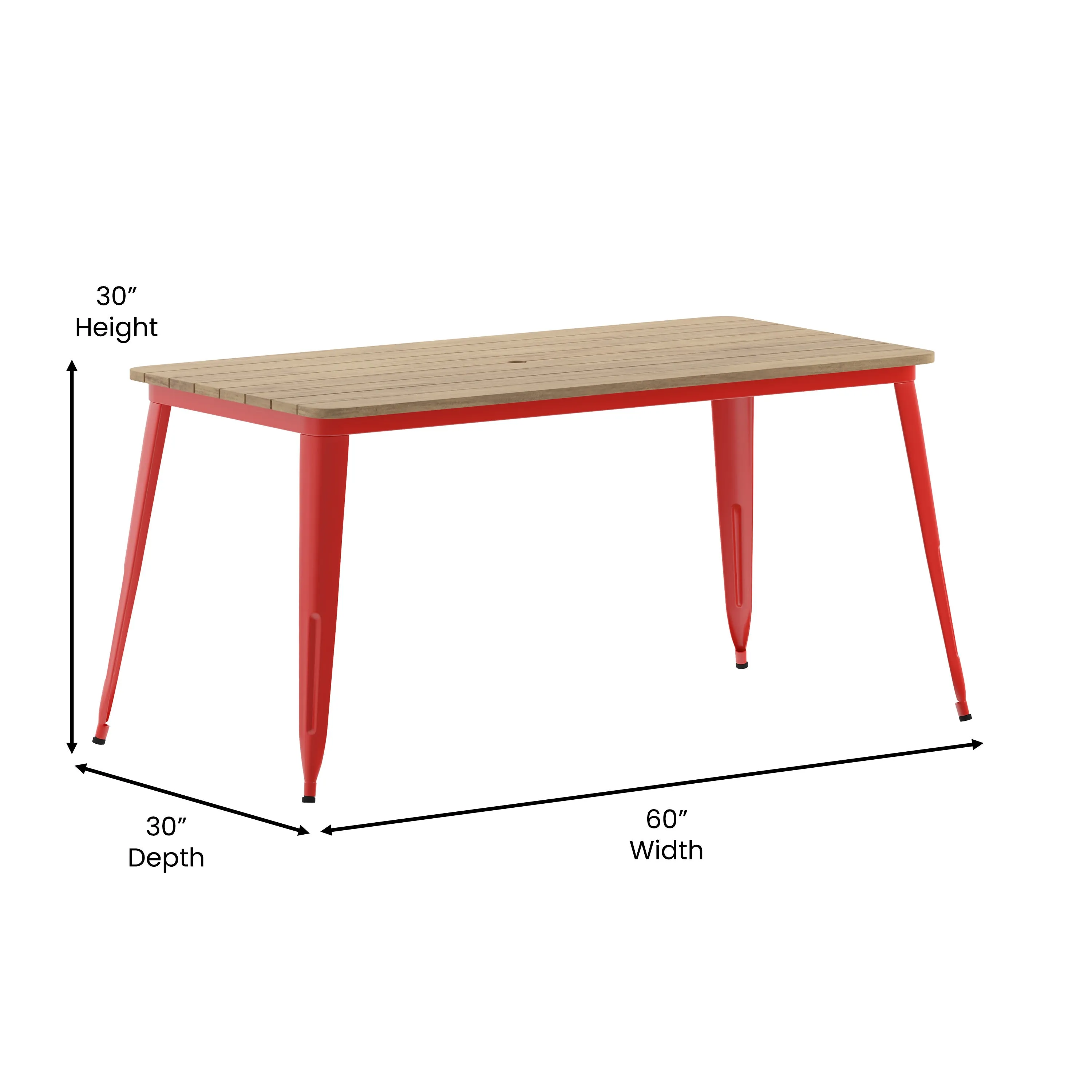 Declan Commercial Indoor/Outdoor Dining Table with Umbrella Hole, 30" x 60" All Weather Poly Resin Top and Steel Base