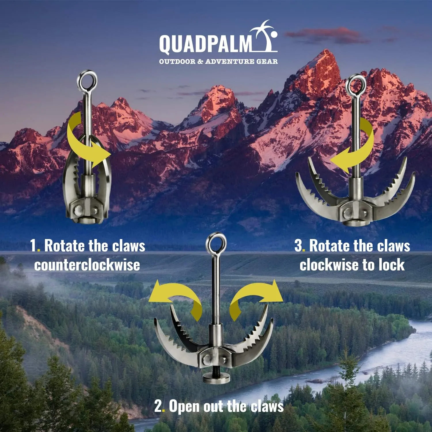 Grappling Hook with 10m Rope – Multifunctional Grapple Hook - 4 Stainless Steel Folding Claws - Heavy duty