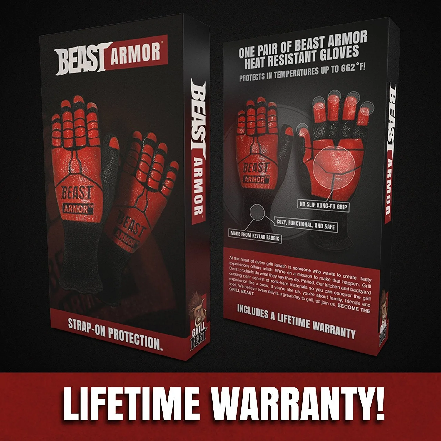 Grill Beast Premium BBQ Grilling Gloves - Heat-Resistant Kevlar with Silicone Insulation for Ultimate Protection - Perfect for Smokers and Kitchen Use