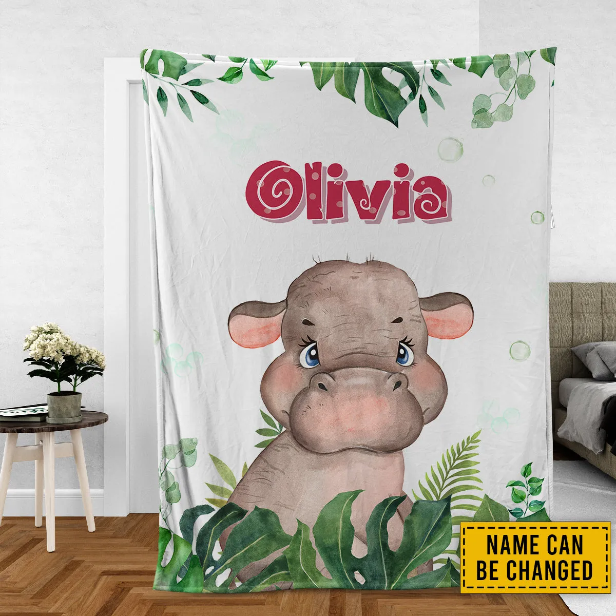 Hippo Custom Blanket For Baby, Personalized Safari Blanket, Personalized Kids Throw Blanket, Animal Lover Gifts, Nursery Bedroom Decor