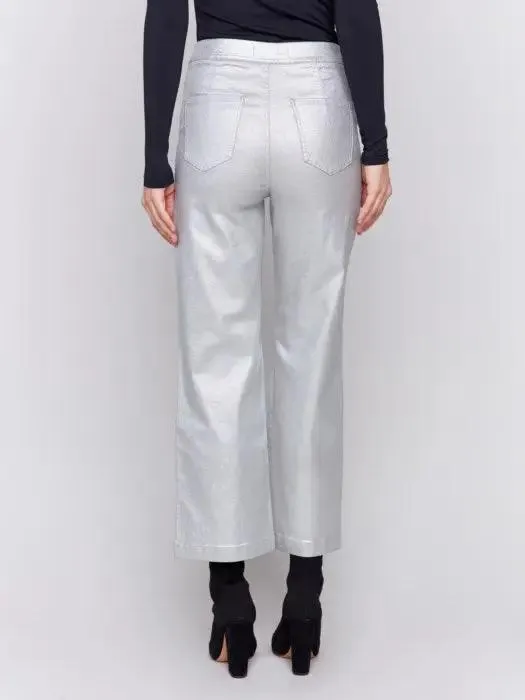 Metallic Wax Flared Pants