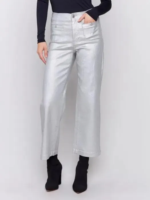 Metallic Wax Flared Pants