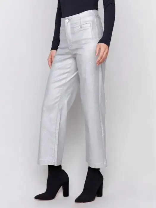 Metallic Wax Flared Pants