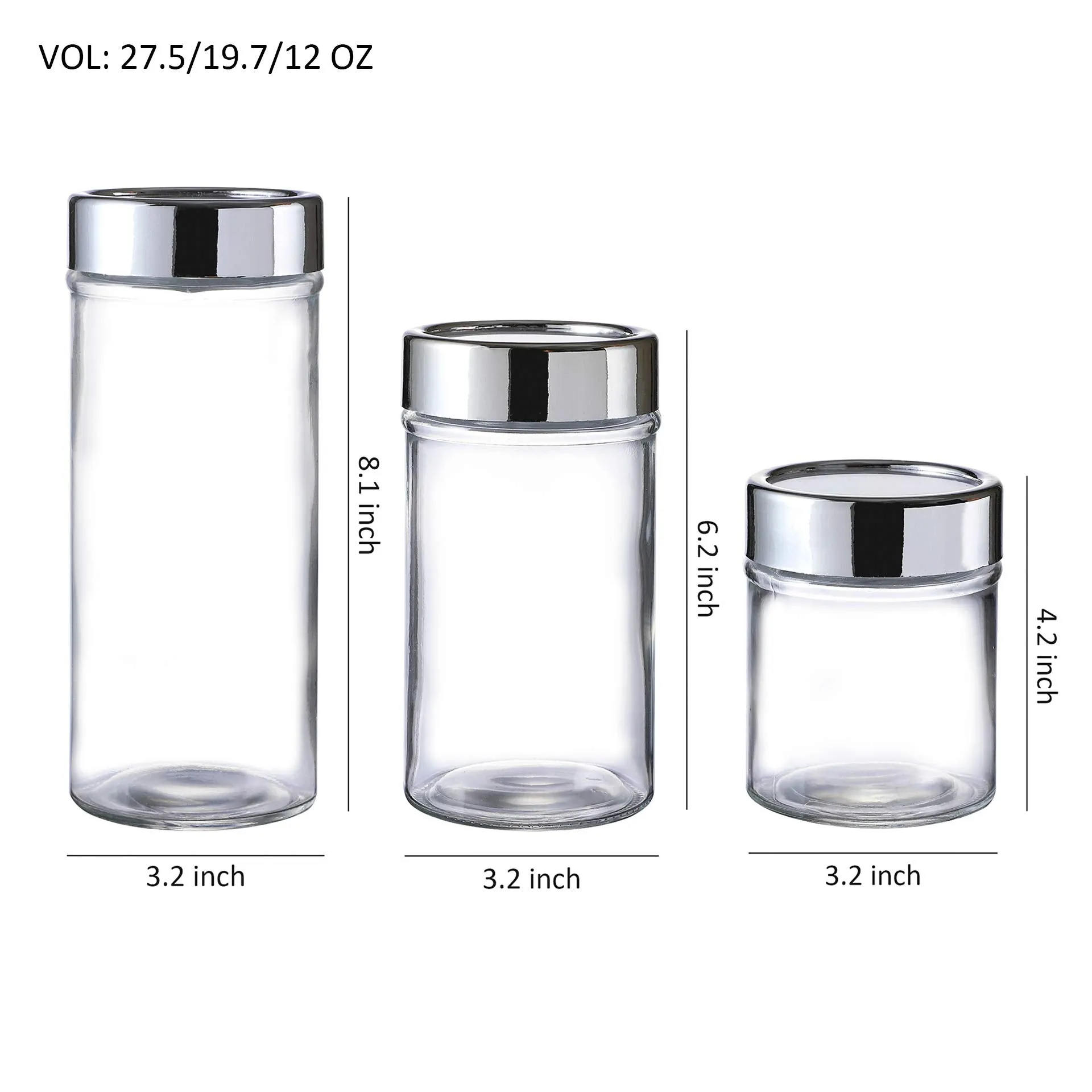 Mini Glass Storage Jars with Airtight Plastic Lids Set of 3( Gold