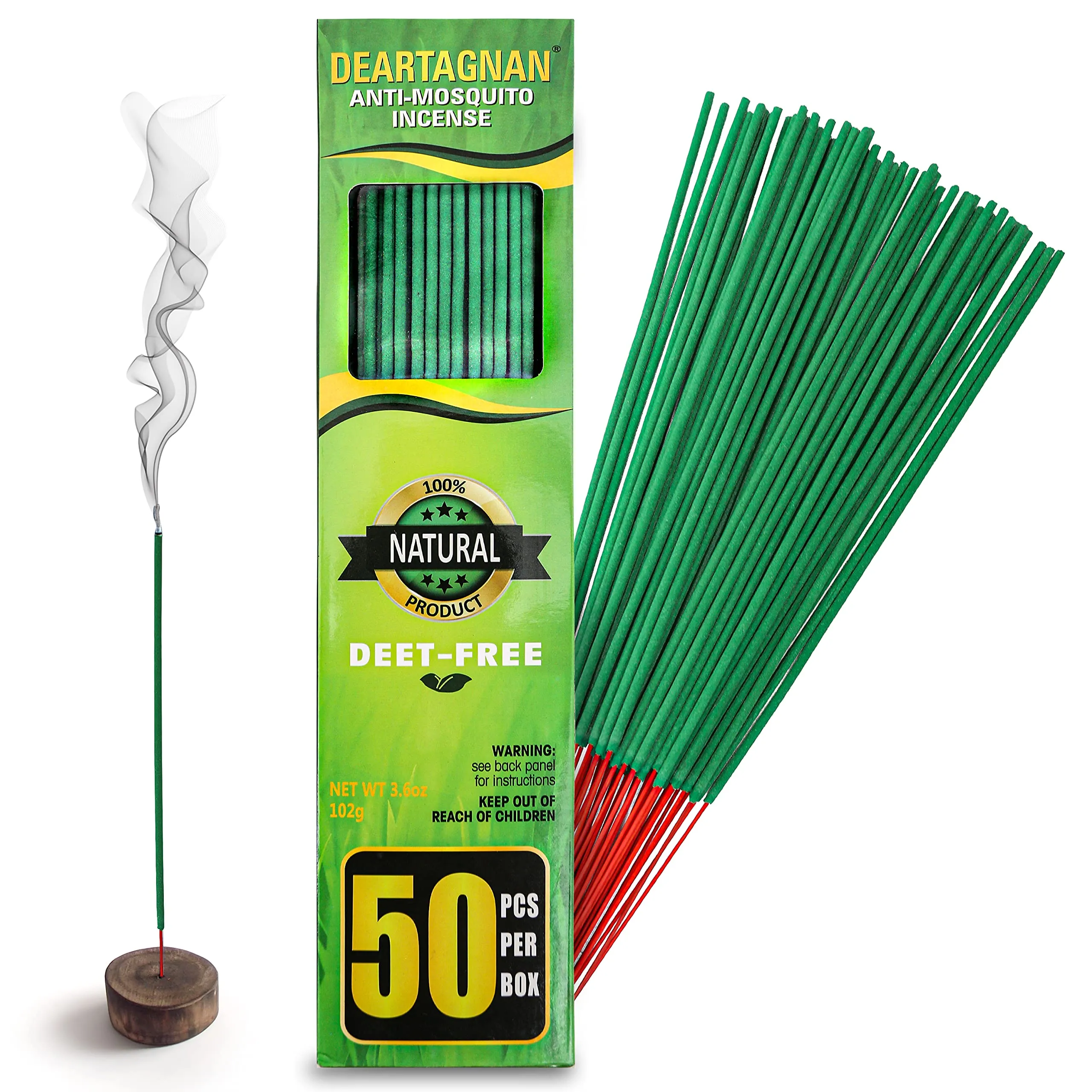 Mosquito Repellent Incense Sticks 50 Pieces per Box, for Patio/Natural Ingredients Citronella Oil/Lemongrass Oil/Made with Natural Based Essential - DEET Free Outdoor