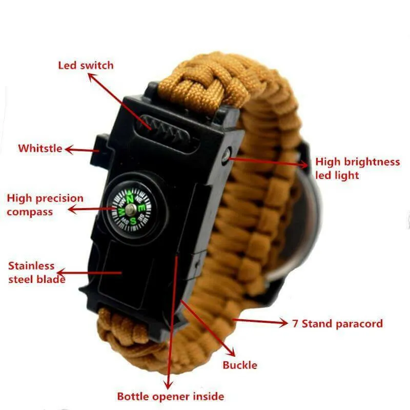 Outdoor Multi function Camping Survival Watch Bracelet Tools With LED