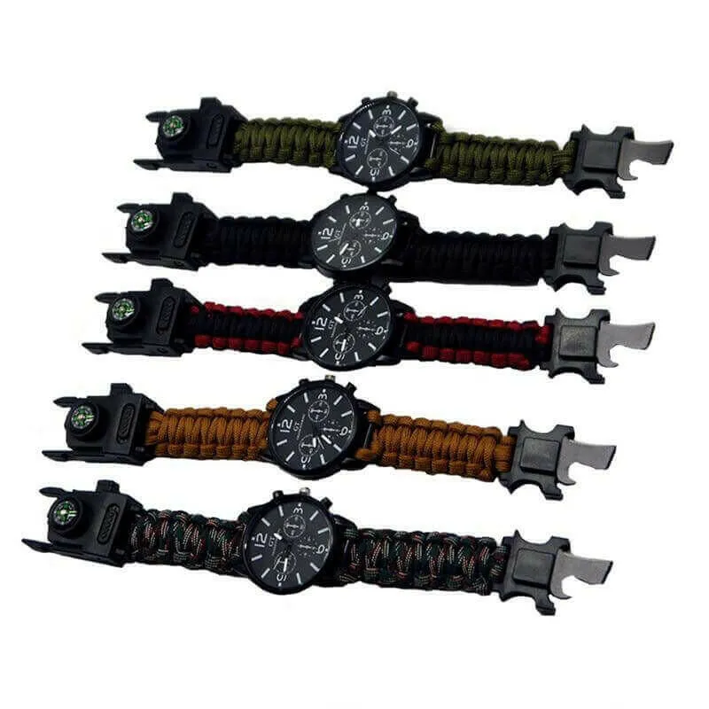 Outdoor Multi function Camping Survival Watch Bracelet Tools With LED