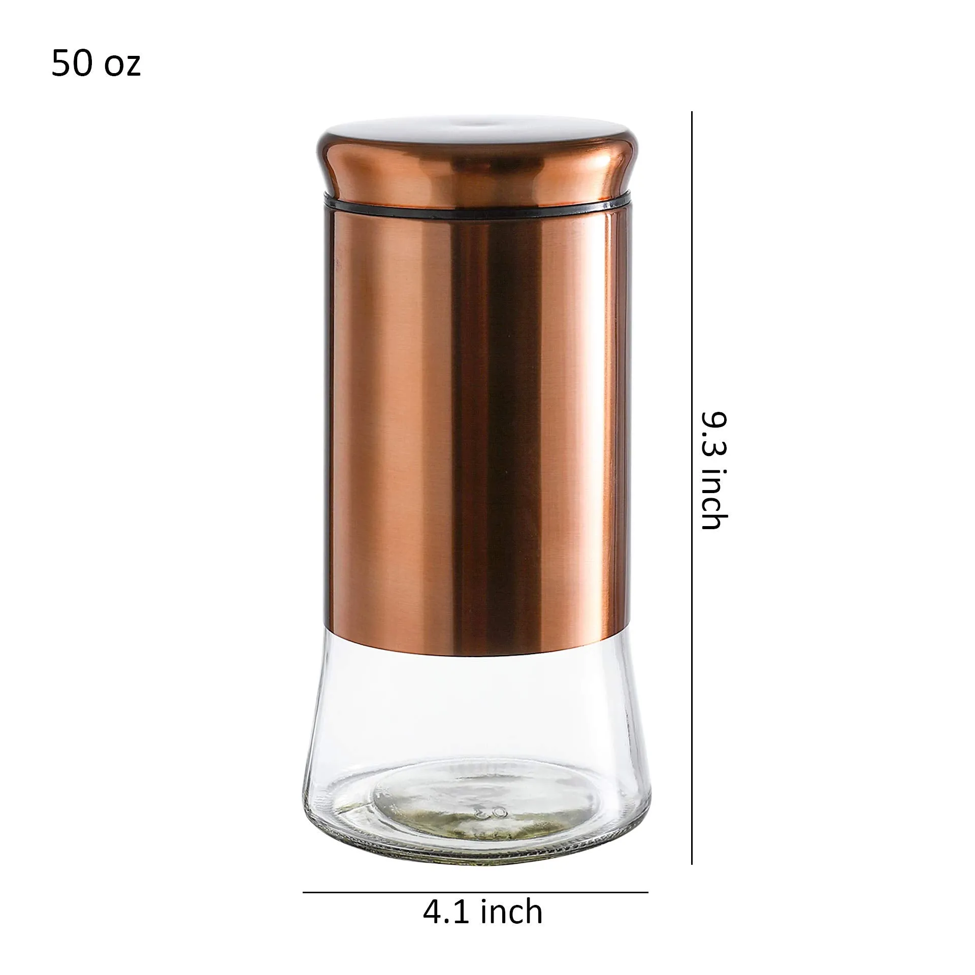 Set of 3 Glass Canisters with Bronze Stainless Steel Cover and Lids,28/38/50