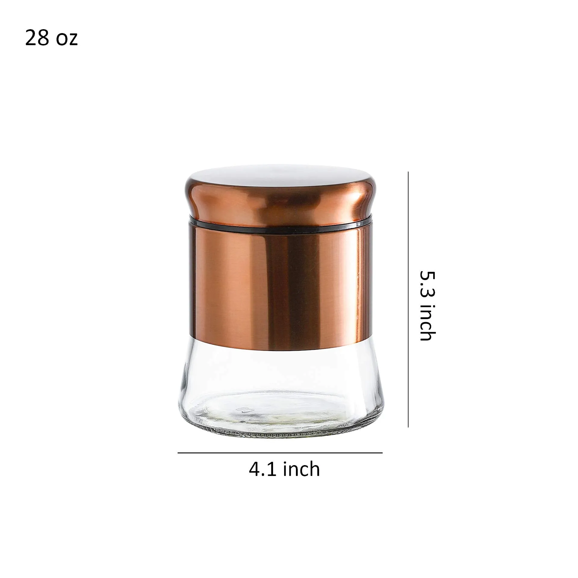 Set of 3 Glass Canisters with Bronze Stainless Steel Cover and Lids,28/38/50