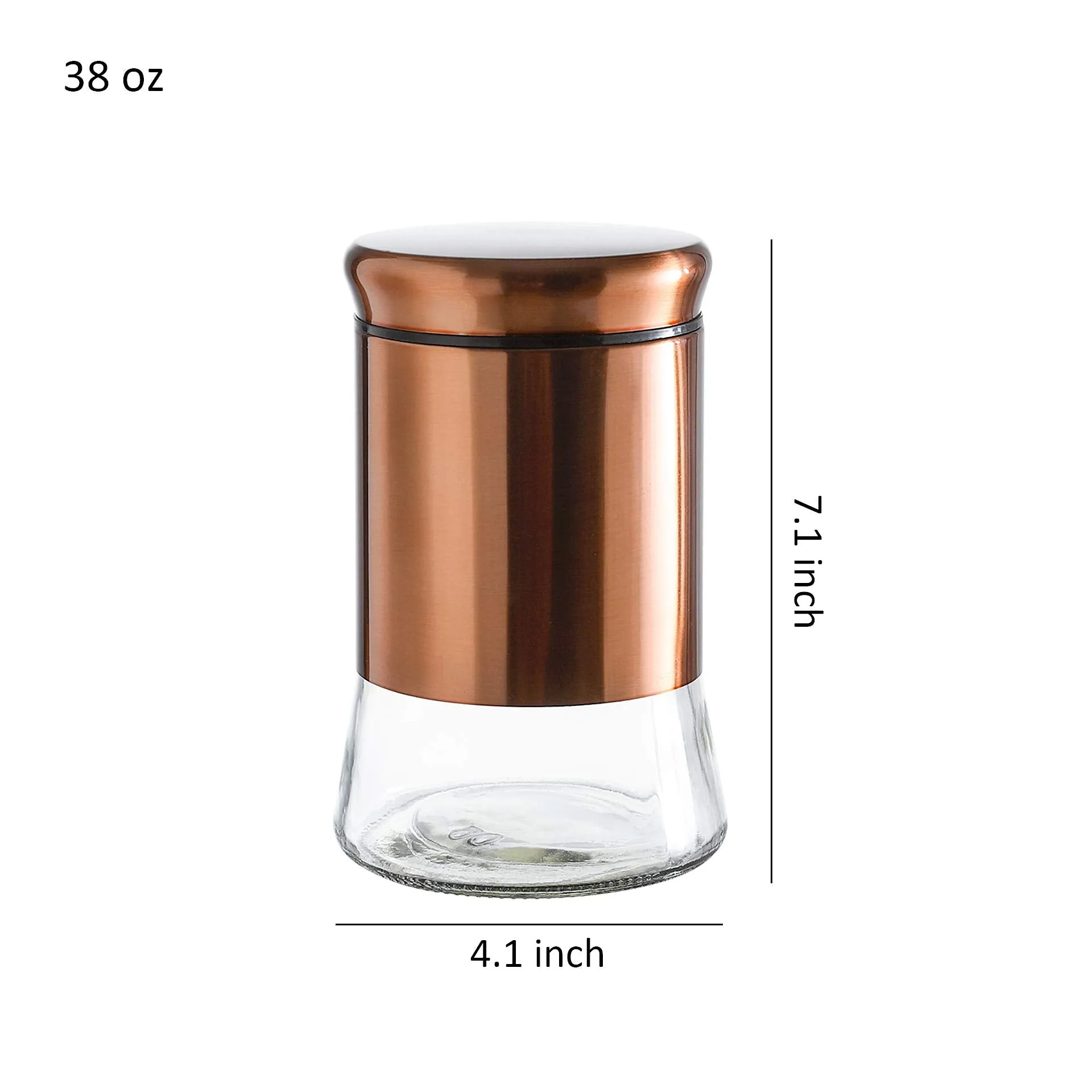 Set of 3 Glass Canisters with Bronze Stainless Steel Cover and Lids,28/38/50