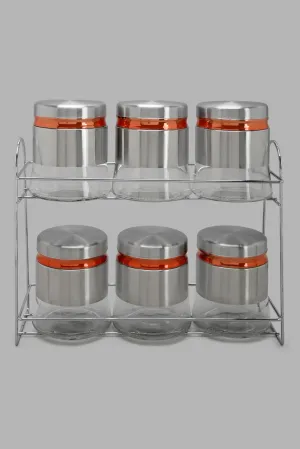 Silver Glass Storage Jar Set (7 Piece)