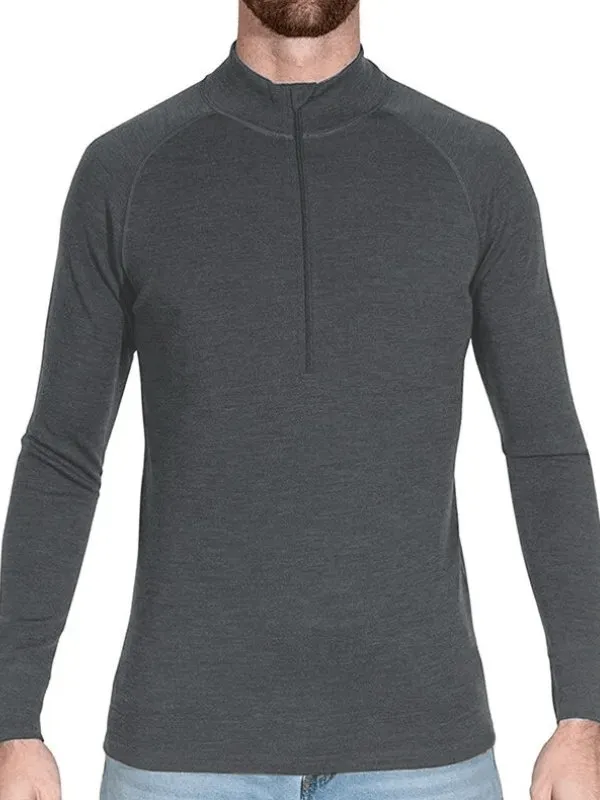 Soft Wool Men's Long Sleeve Zip Up Thermal Underwear - SF1705