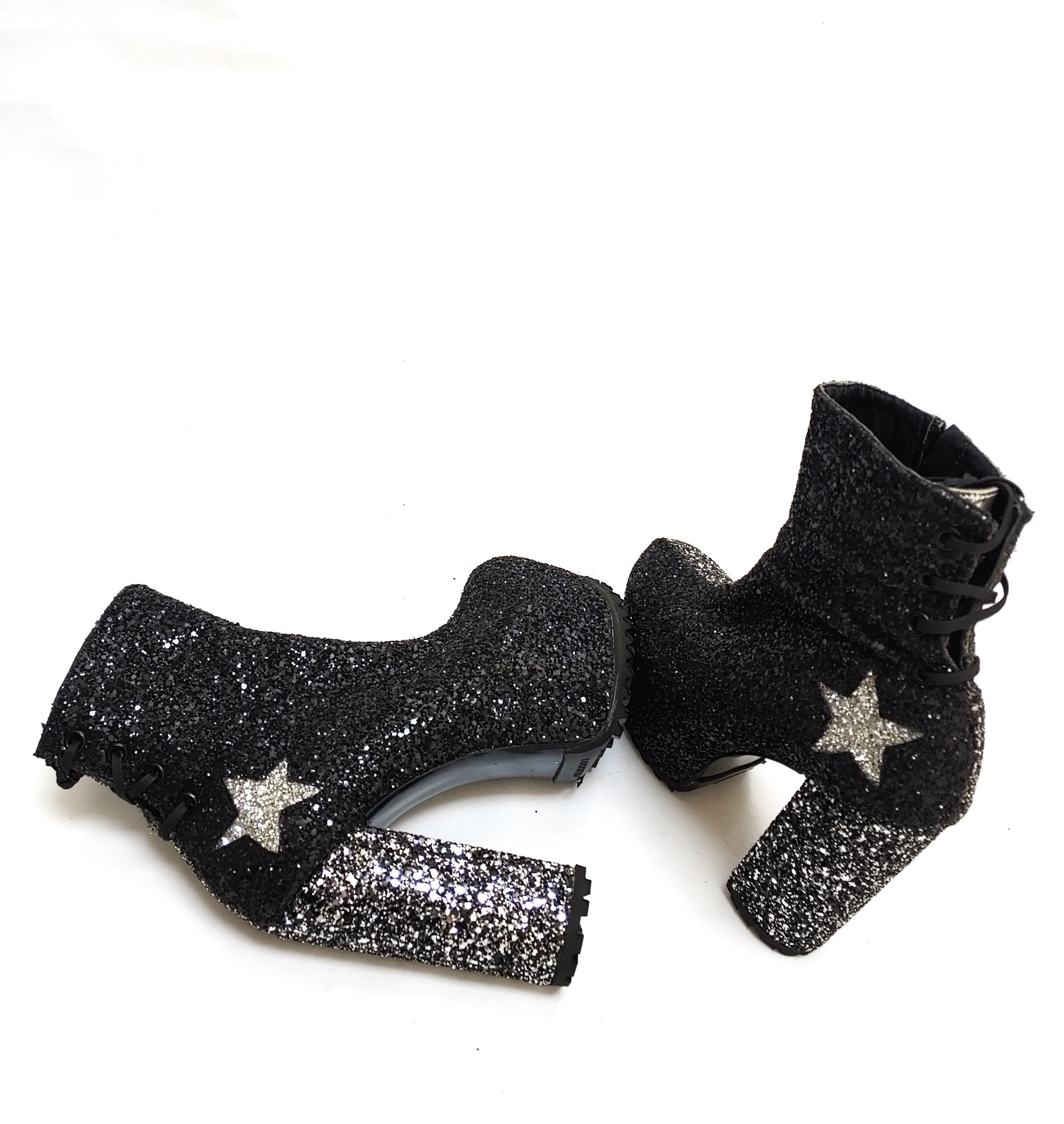 STARDUST "Harlequin" Platform Ankle Boots in Black & Silver Glitter