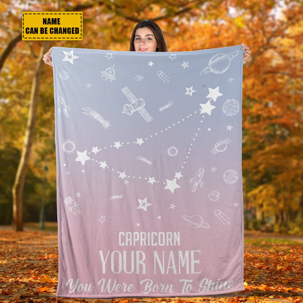 Teesdily | Capricorn Customized Fleece Blanket Constellation Blanket You Were Born To Shine Fleece Personalized Name Zodiac Blankets Astrology Gifts