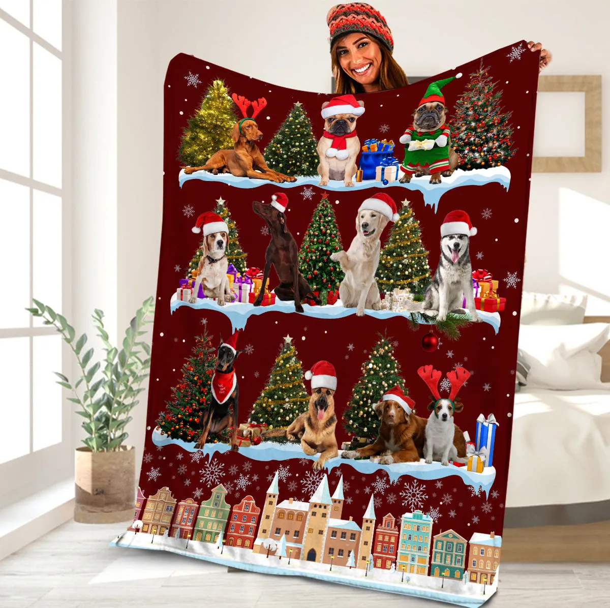 Teesdily | Christmas Cat Blanket, Funny Dog Family Throw Blanket Christmas, Santa Pet Lover Blanket, Cat Mom Dog Dad Xmas Gifts