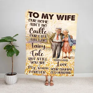 Teesdily | Customized To My Wife Throw Blanket Our Home Ain't No Castle Fleece Blanket Love Message Gifts From Husband For Wife Valentine Day