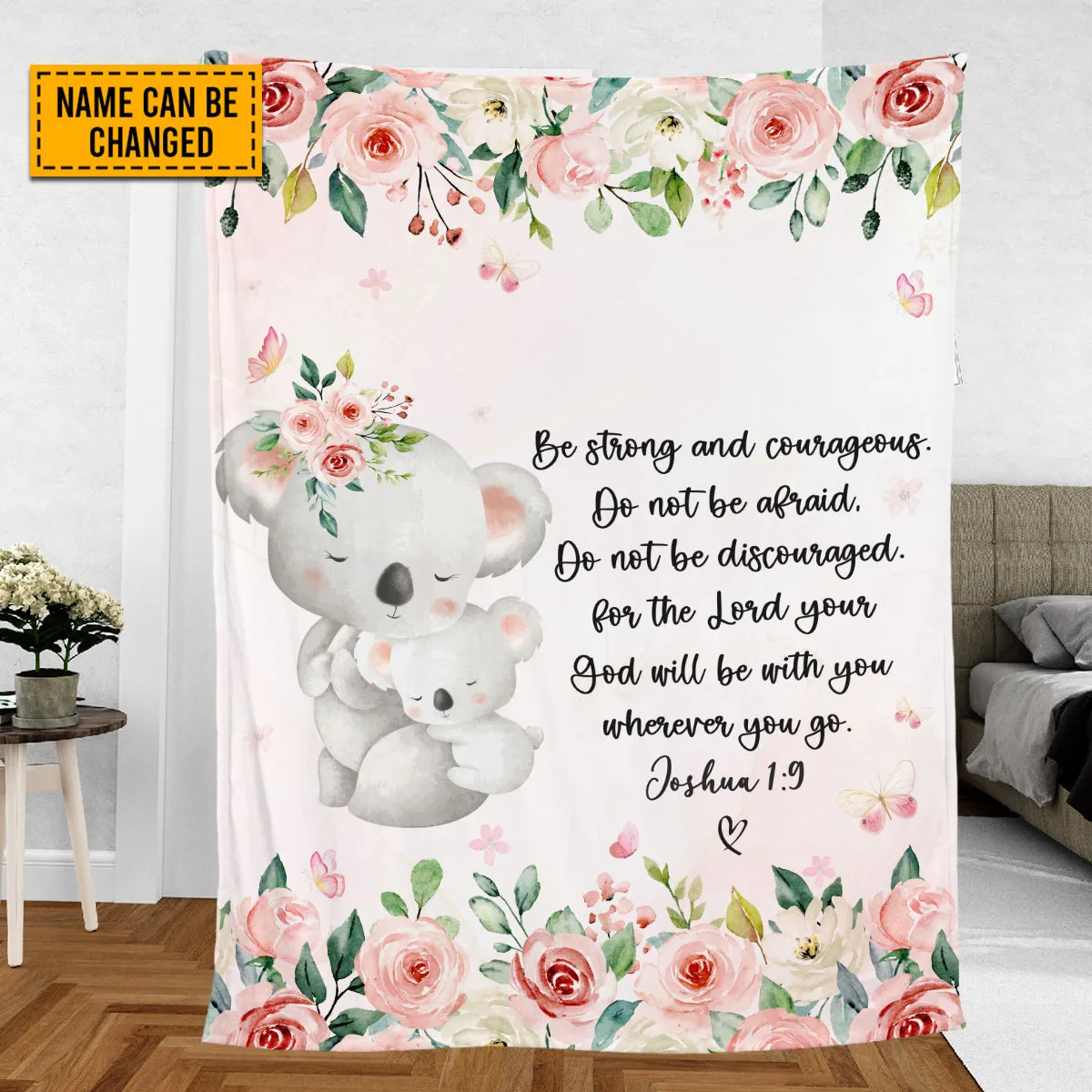 Teesdily | Koala Mom And Kid Personalized Fleece Blanket, God Verse Baby Blanket Gift, Baby Toddler Blanket, Floral Nursery Decor, Baby Shower Gifts