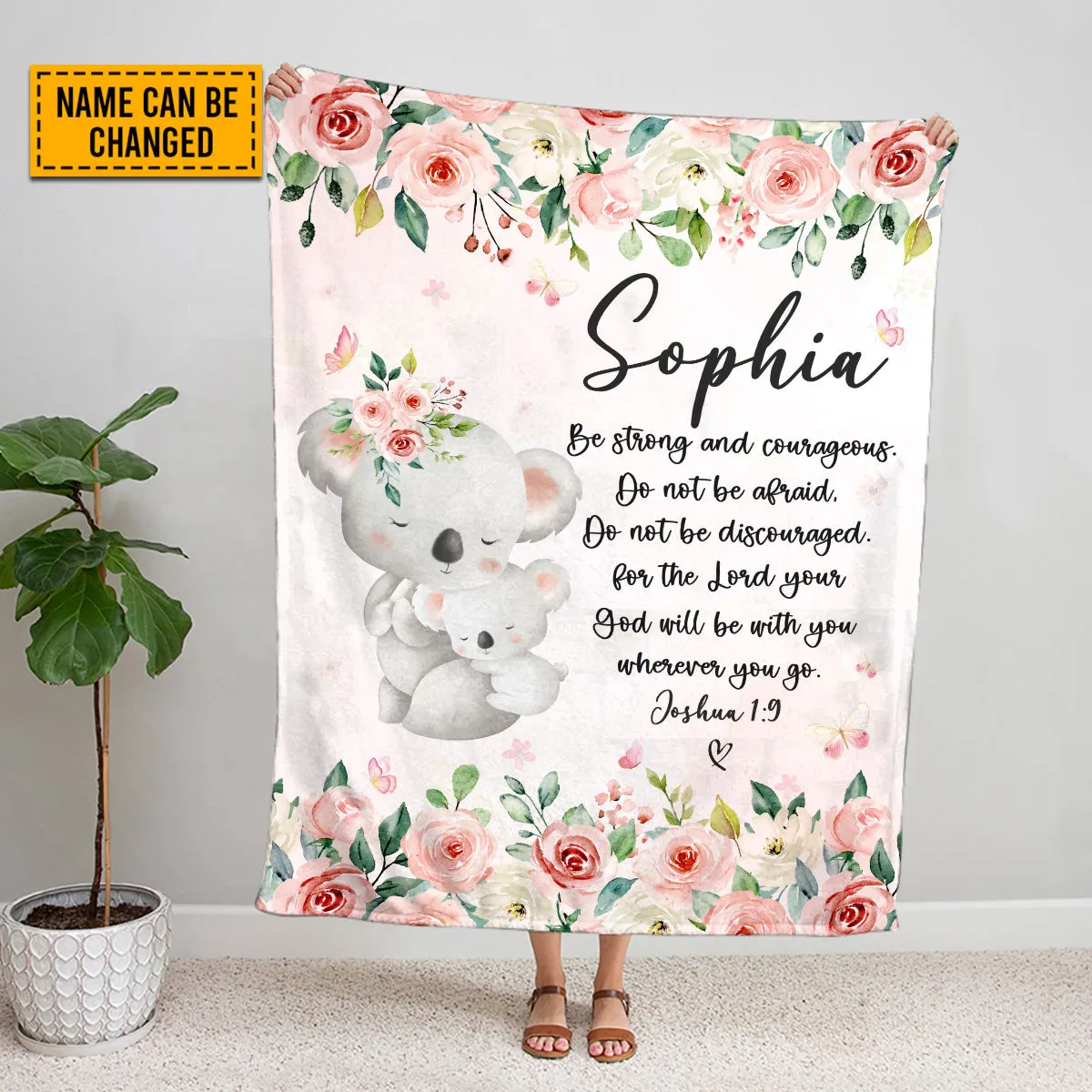 Teesdily | Koala Mom And Kid Personalized Fleece Blanket, God Verse Baby Blanket Gift, Baby Toddler Blanket, Floral Nursery Decor, Baby Shower Gifts