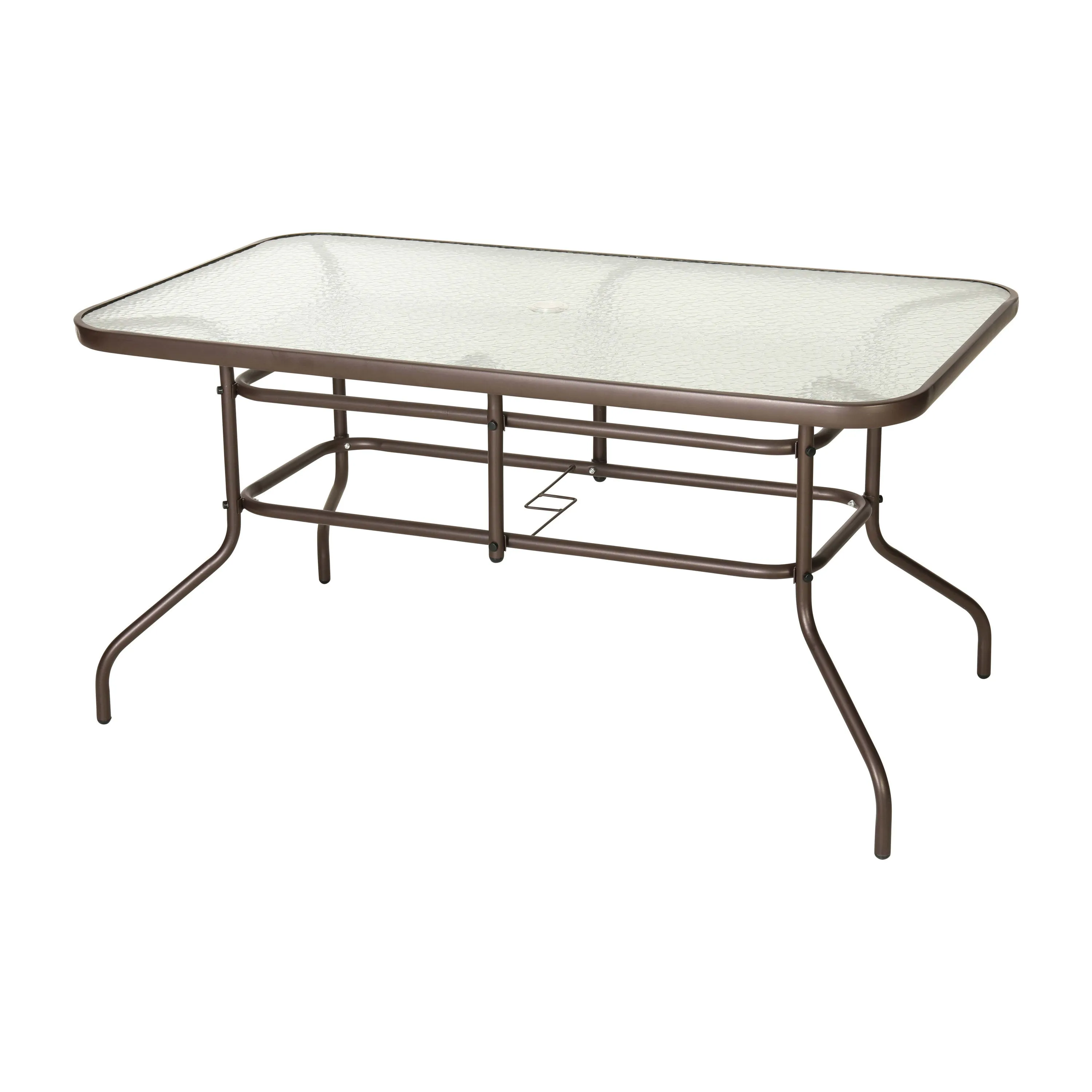 Tory 31.5" x 55" Rectangular Tempered Glass Metal Table with Umbrella Hole