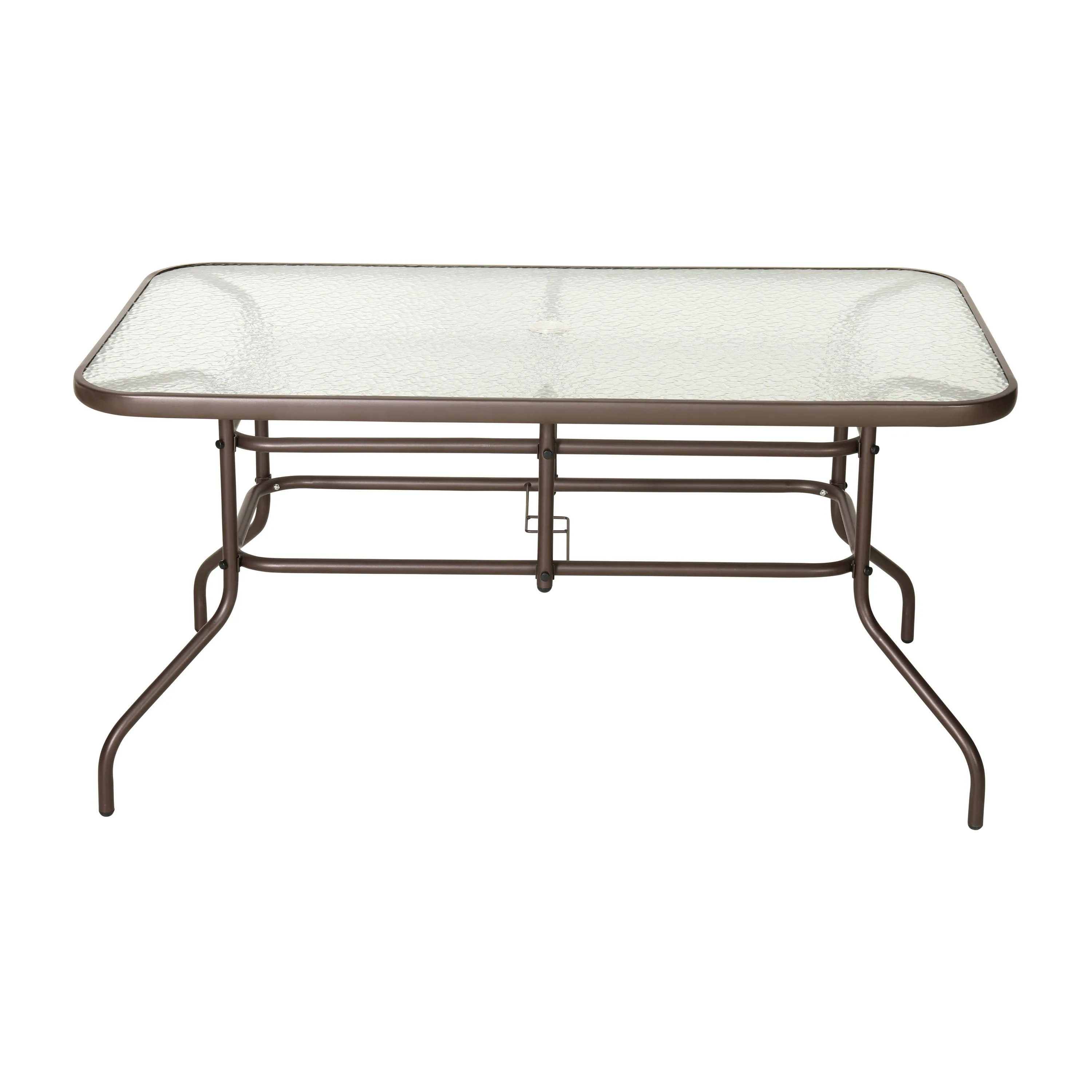 Tory 31.5" x 55" Rectangular Tempered Glass Metal Table with Umbrella Hole