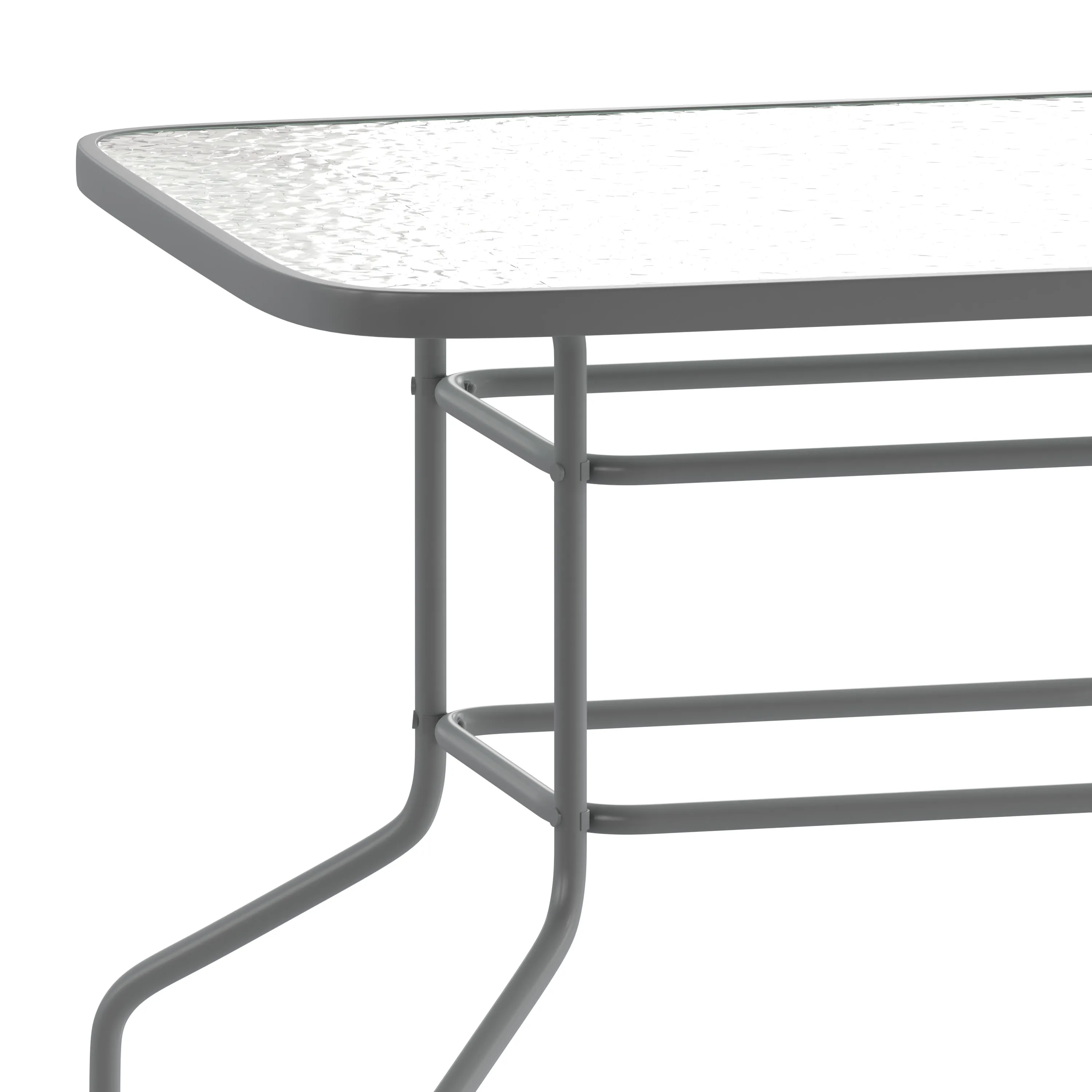 Tory 31.5" x 55" Rectangular Tempered Glass Metal Table with Umbrella Hole