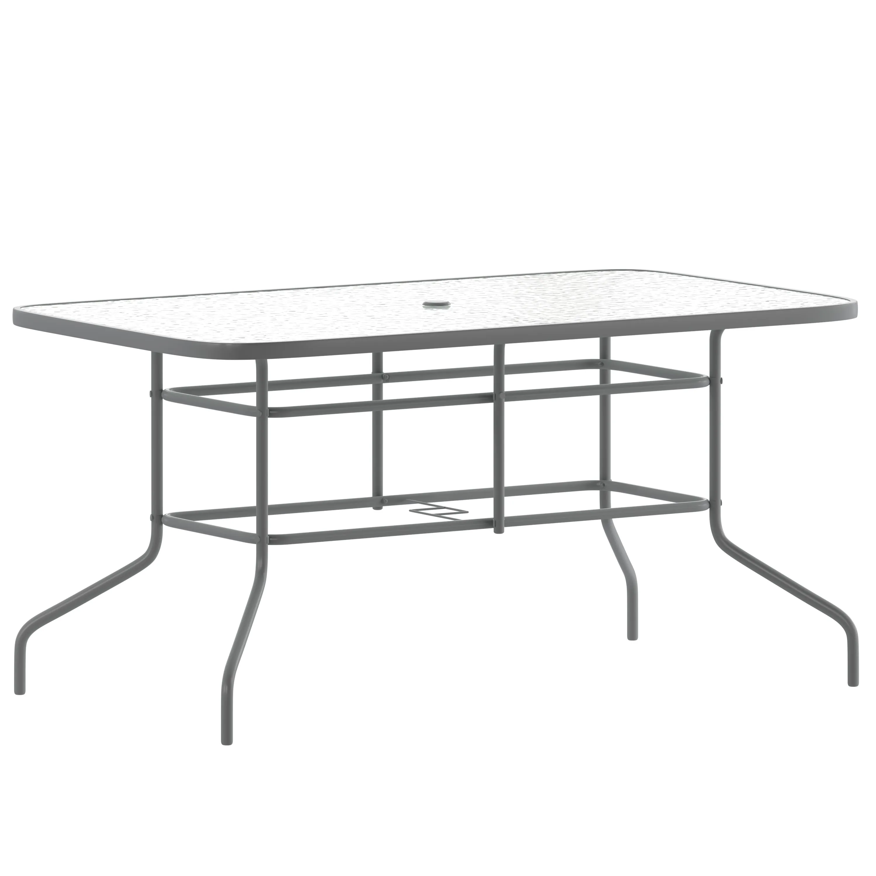 Tory 31.5" x 55" Rectangular Tempered Glass Metal Table with Umbrella Hole