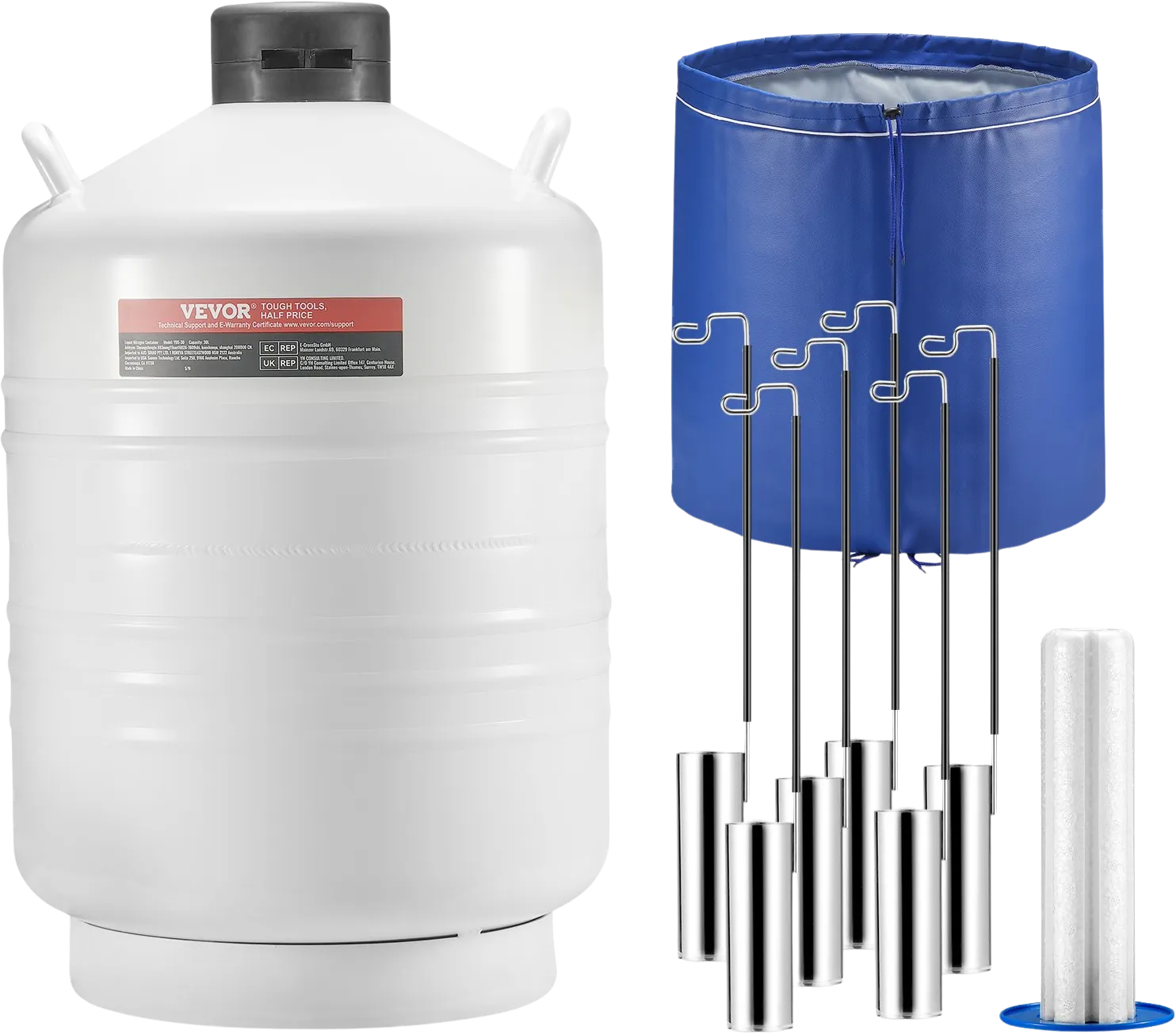 Vevor Liquid Nitrogen Tank 7.93 Gal Aluminum Alloy LN2 Container Dewar 6-Canisters and Protective Cover New