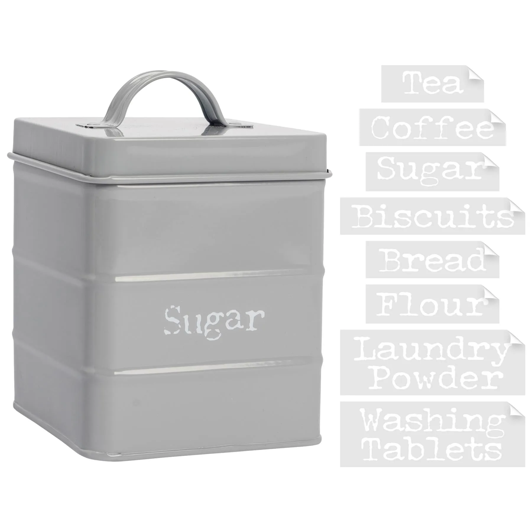 Vintage Metal Tea Coffee Sugar Canister with Labels - 2L - By Harbour Housewares