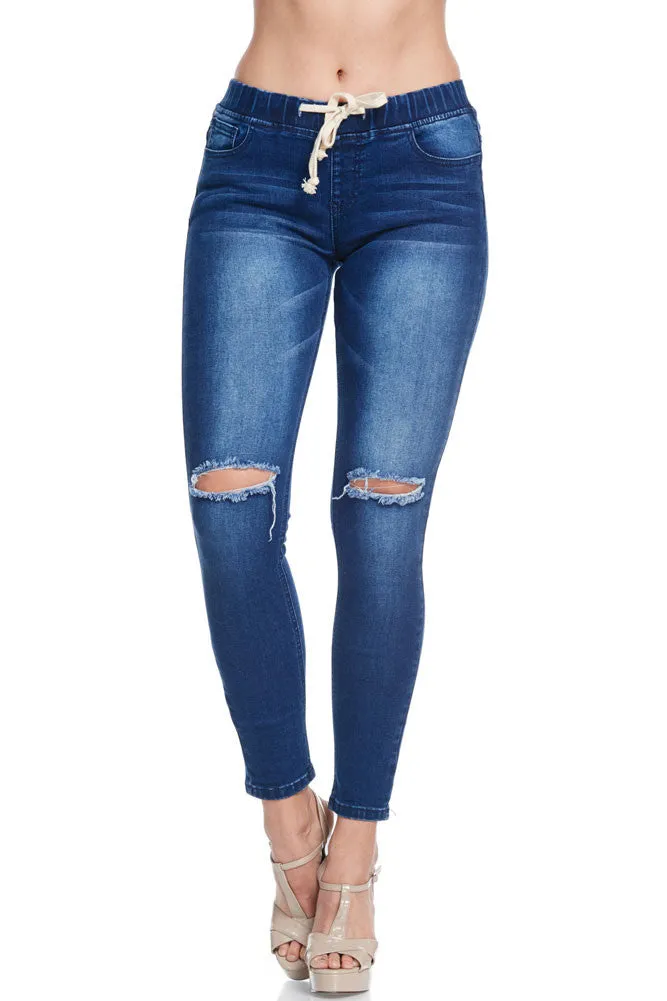 Women's Knee Slit Skinny Denim Joggers