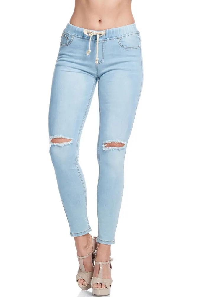 Women's Knee Slit Skinny Denim Joggers