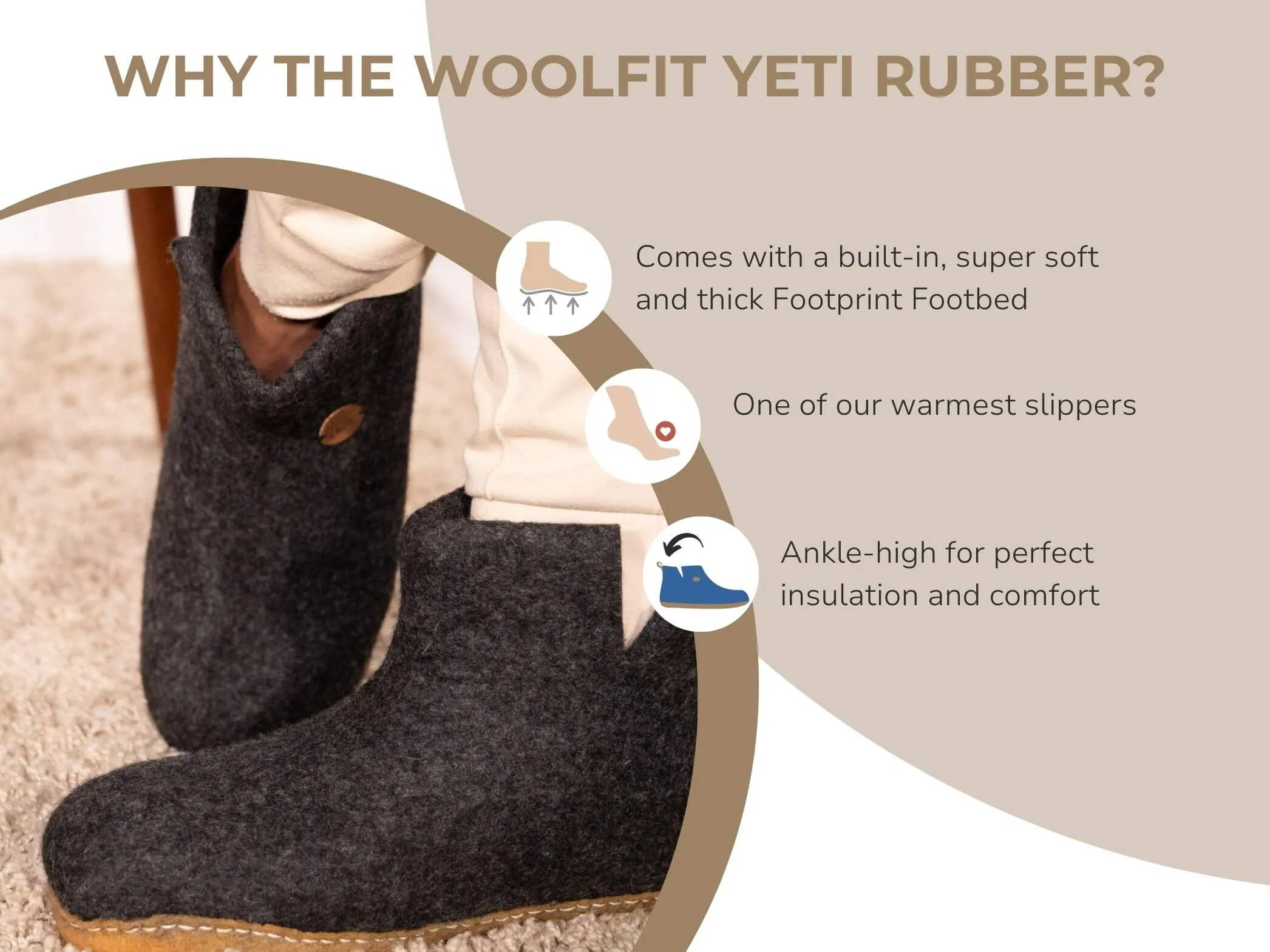 WoolFit Yeti | Felt Slipper Boots with Footbed & Rubber Sole