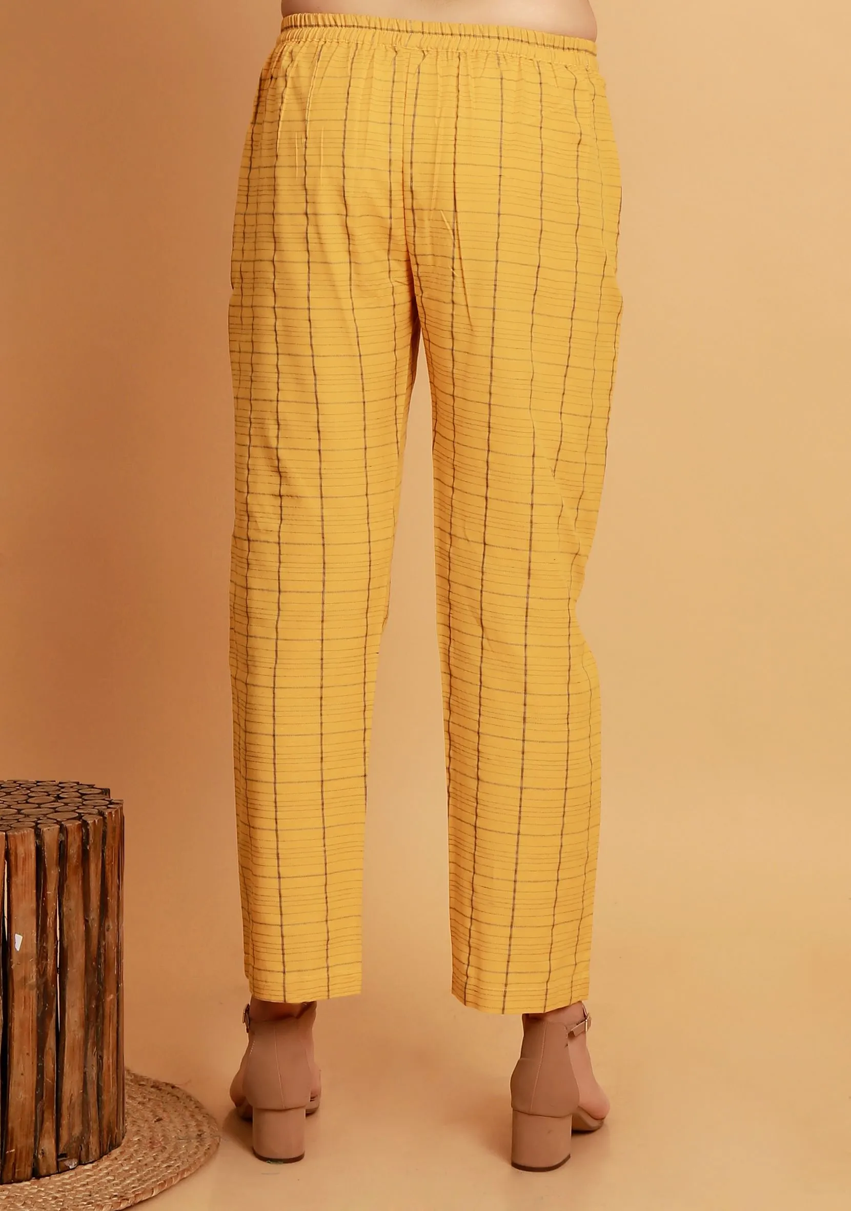 Yellow Checks Straight Woven Pants